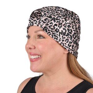 100% Mulberry Silk Turban in Pink Background with Big Leopard Pattern